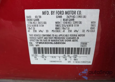 2020 Ford Explorer Xlt from USA, damaged, VIN 1FMSK8DH9LGB89384